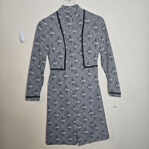 Vintage Nancy Greer 60's Zip Housedress Floral Print Mandarin Collar Women's Gra